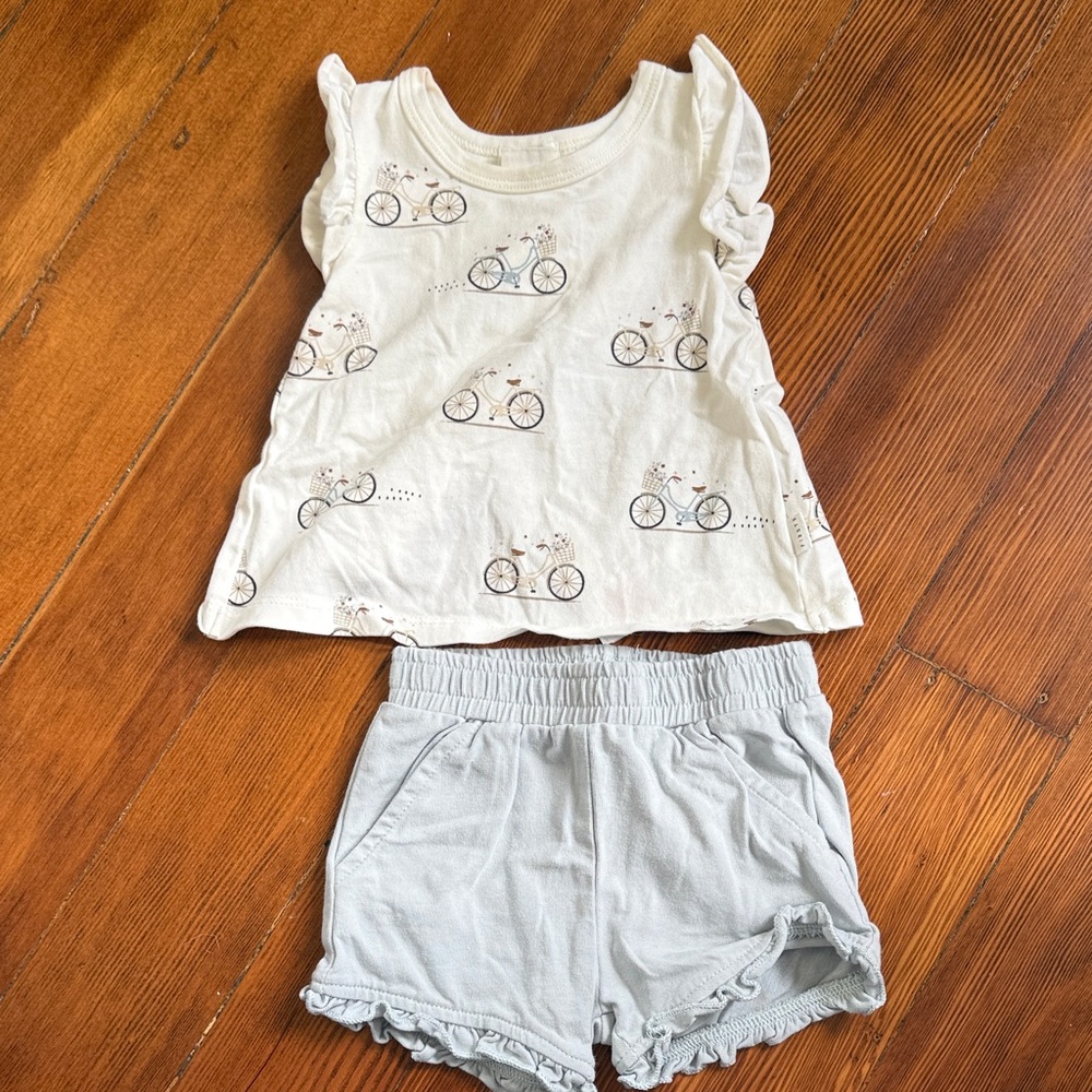 Adorable Bicycle Print Top and Shorts Set